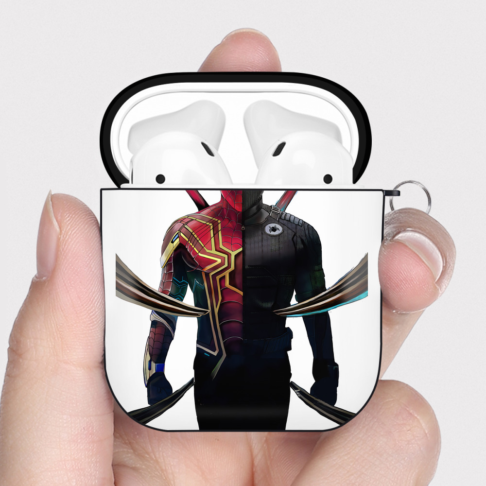 （画像用） Spider Man スパイダーマン AirPods 第2世代保護ケース ハードシェル ブラック 耐衝撃・防指紋・カラビナ付き