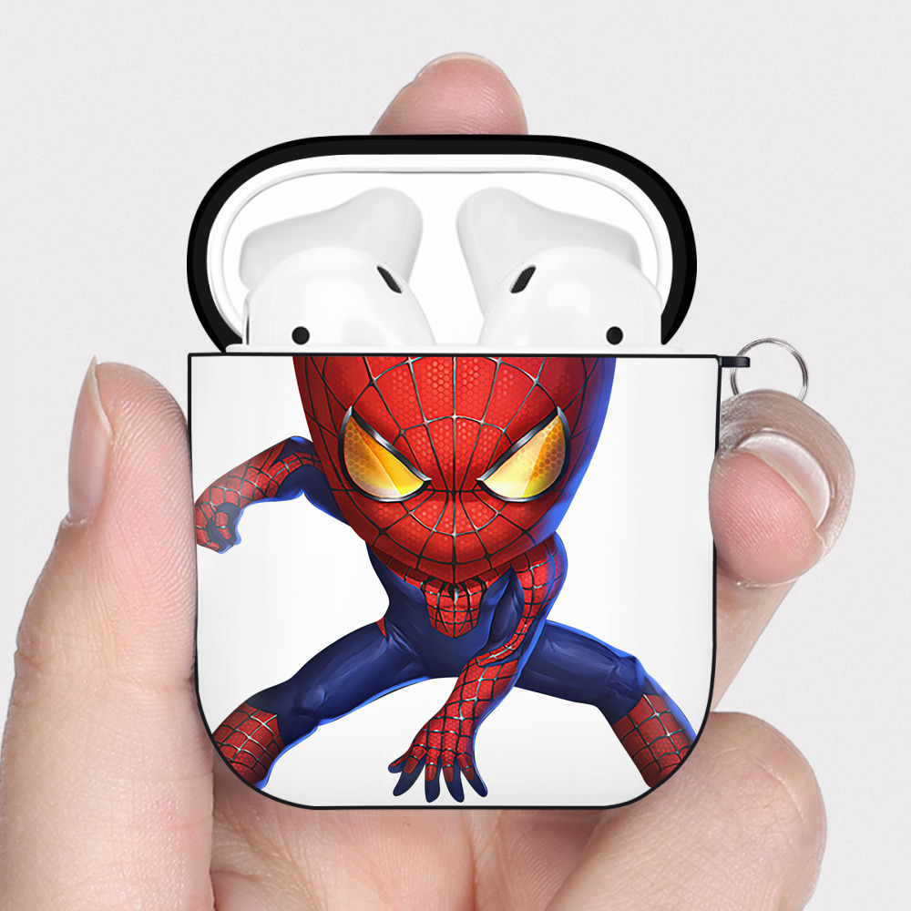 （画像用） Spider Man スパイダーマン AirPods 第2世代保護ケース ハードシェル ブラック 耐衝撃・防指紋・カラビナ付き