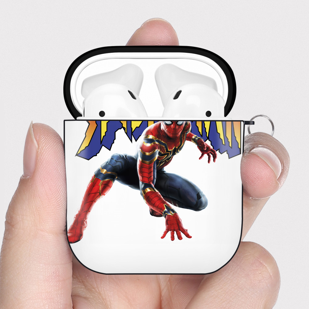 （画像用） Spider Man スパイダーマン AirPods 第2世代保護ケース ハードシェル ブラック 耐衝撃・防指紋・カラビナ付き