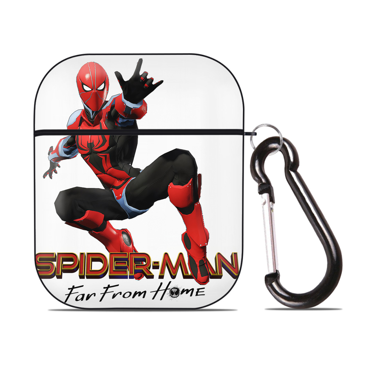 （画像用） Spider Man スパイダーマン AirPods 第2世代保護ケース ハードシェル ブラック 耐衝撃・防指紋・カラビナ付き
