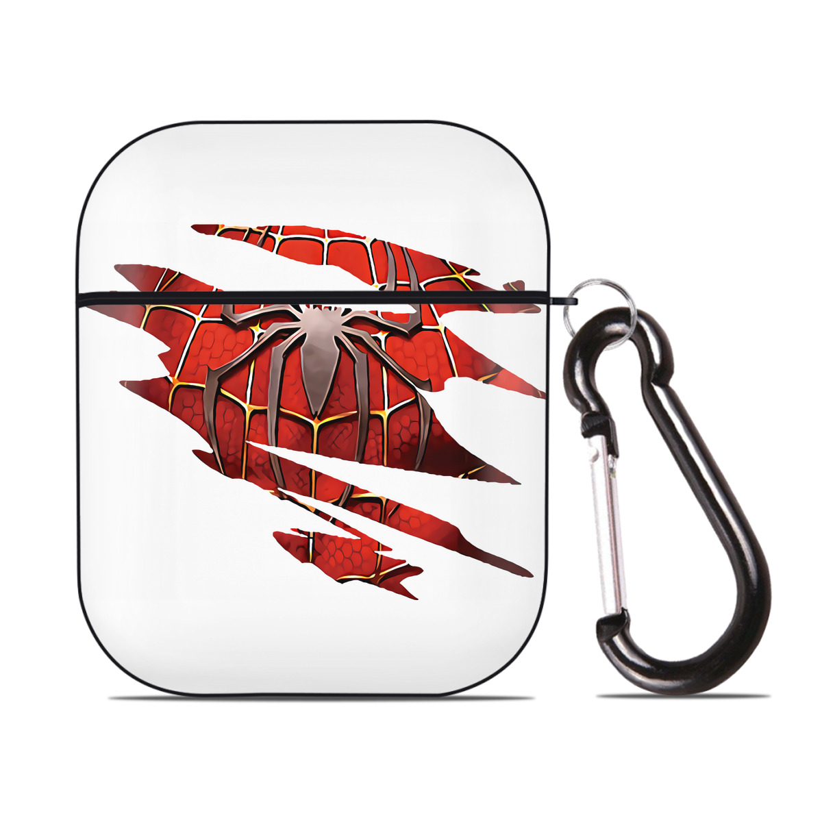 （画像用） Spider Man スパイダーマン AirPods 第2世代保護ケース ハードシェル ブラック 耐衝撃・防指紋・カラビナ付き