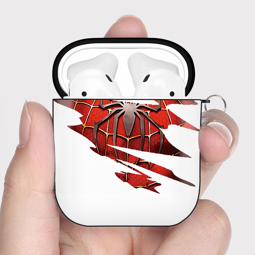 （画像用） Spider Man スパイダーマン AirPods 第2世代保護ケース ハードシェル ブラック 耐衝撃・防指紋・カラビナ付き
