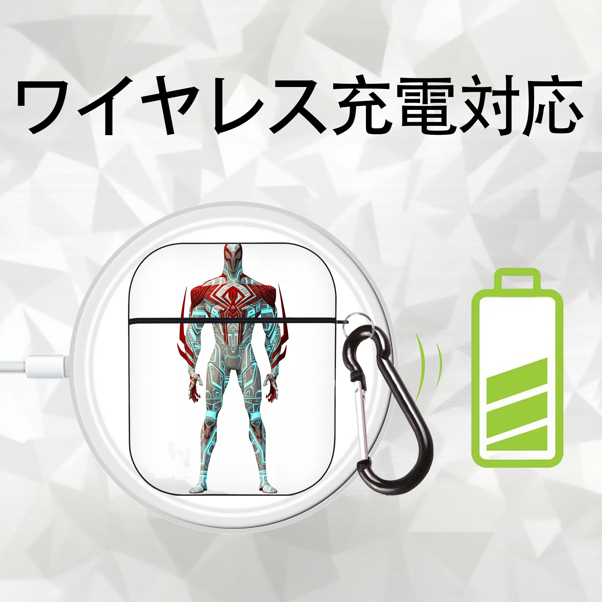 Spider Man スパイダーマン AirPods 第2世代保護ケース ハードシェル ブラック 耐衝撃・防指紋・カラビナ付き