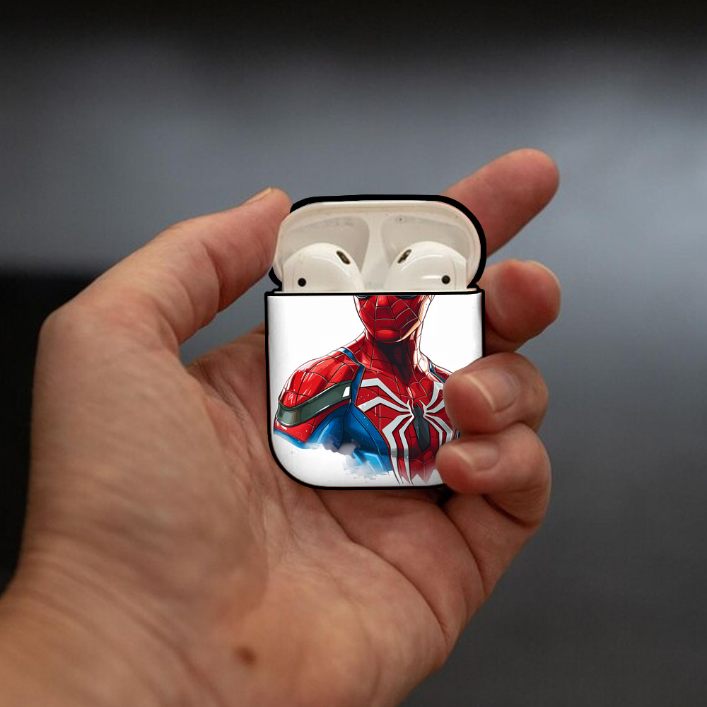 Spider Man スパイダーマン AirPods 第2世代保護ケース ハードシェル ブラック 耐衝撃・防指紋・カラビナ付き