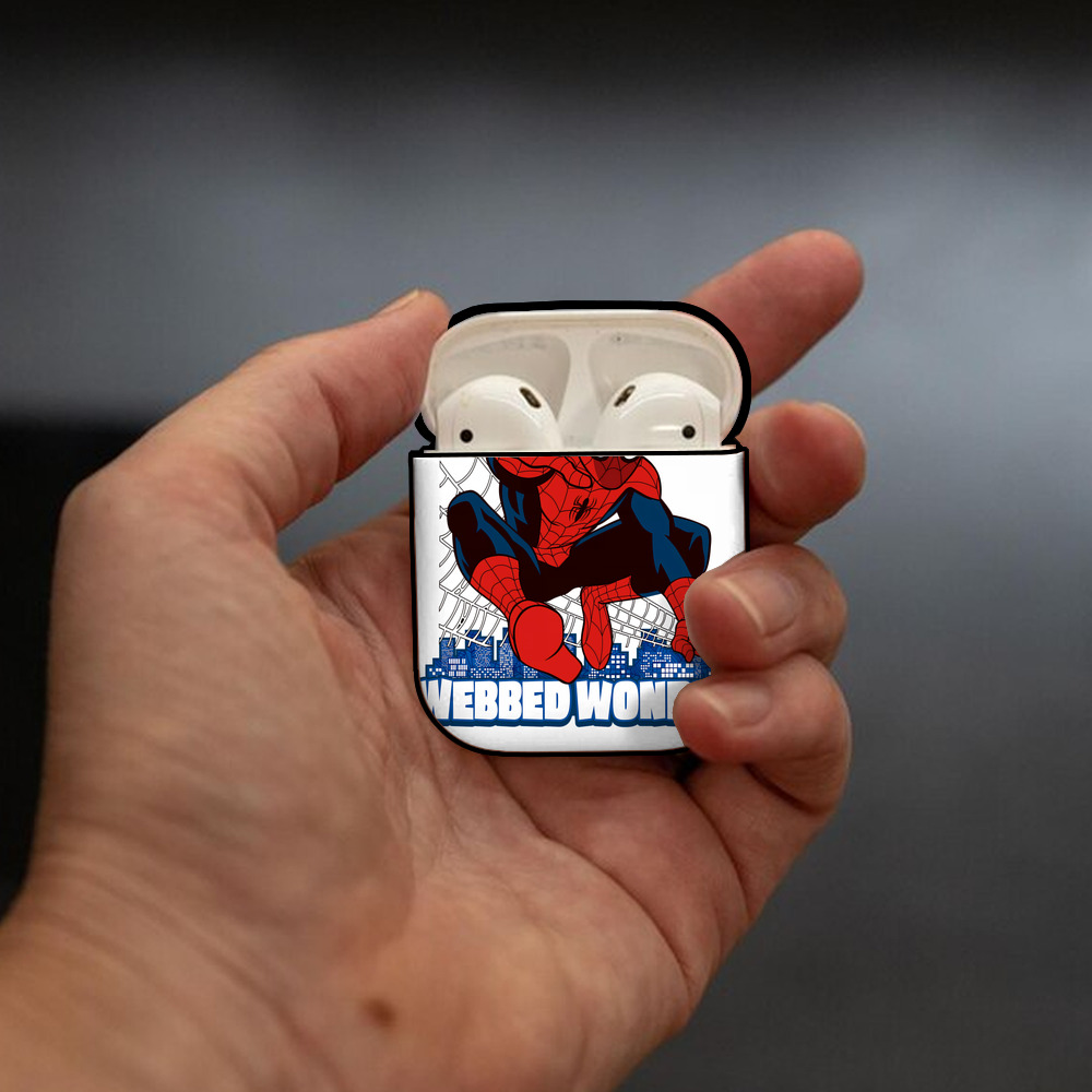 Spider Man スパイダーマン AirPods 第2世代保護ケース ハードシェル ブラック 耐衝撃・防指紋・カラビナ付き
