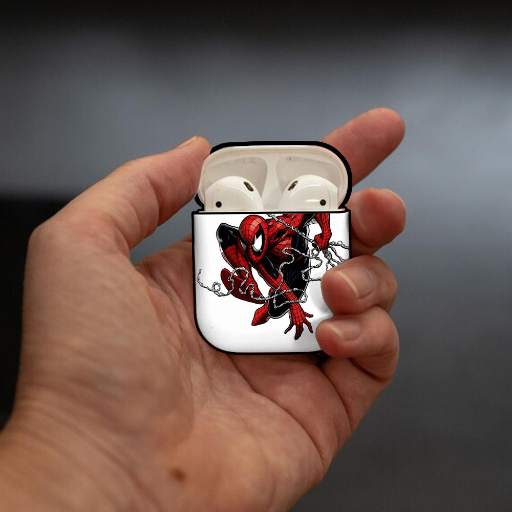 Spider Man スパイダーマン AirPods 第2世代保護ケース ハードシェル ブラック 耐衝撃・防指紋・カラビナ付き