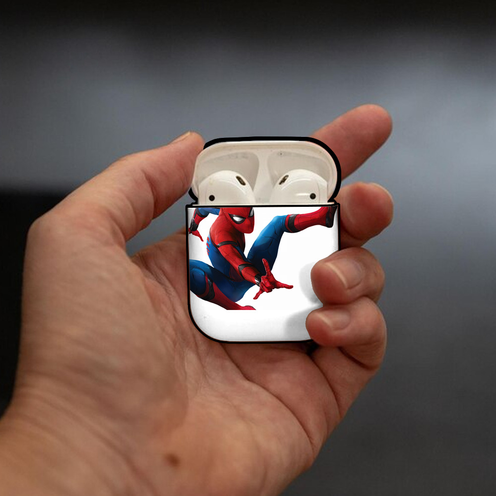 Spider Man スパイダーマン AirPods 第2世代保護ケース ハードシェル ブラック 耐衝撃・防指紋・カラビナ付き