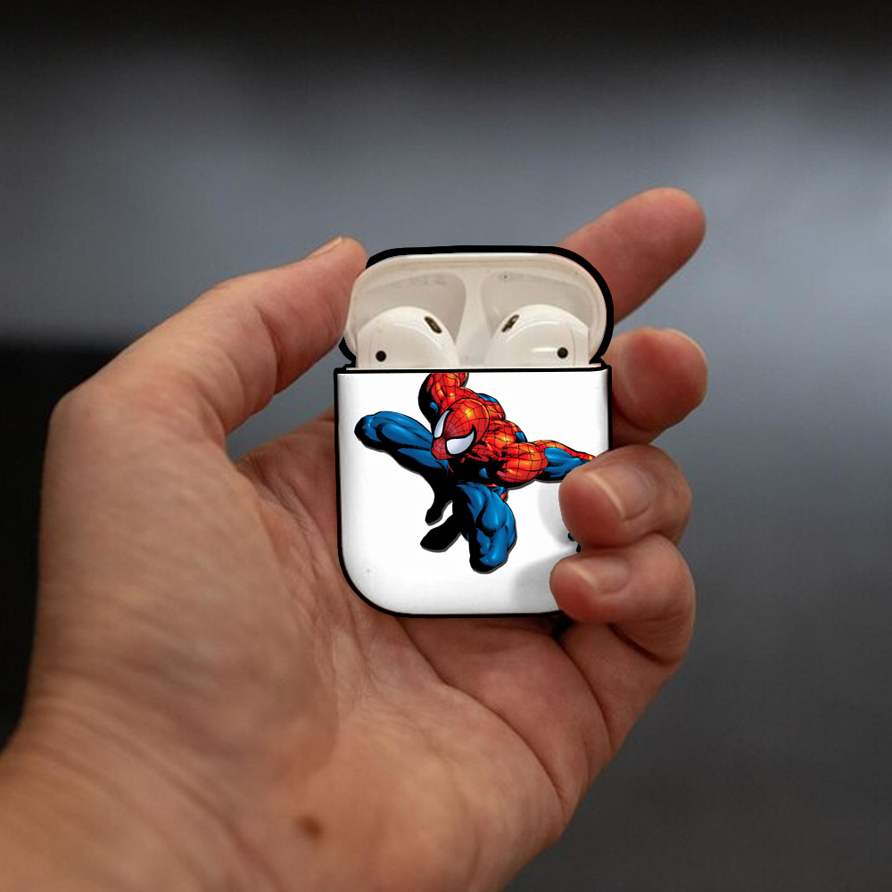 Spider Man スパイダーマン AirPods 第2世代保護ケース ハードシェル ブラック 耐衝撃・防指紋・カラビナ付き