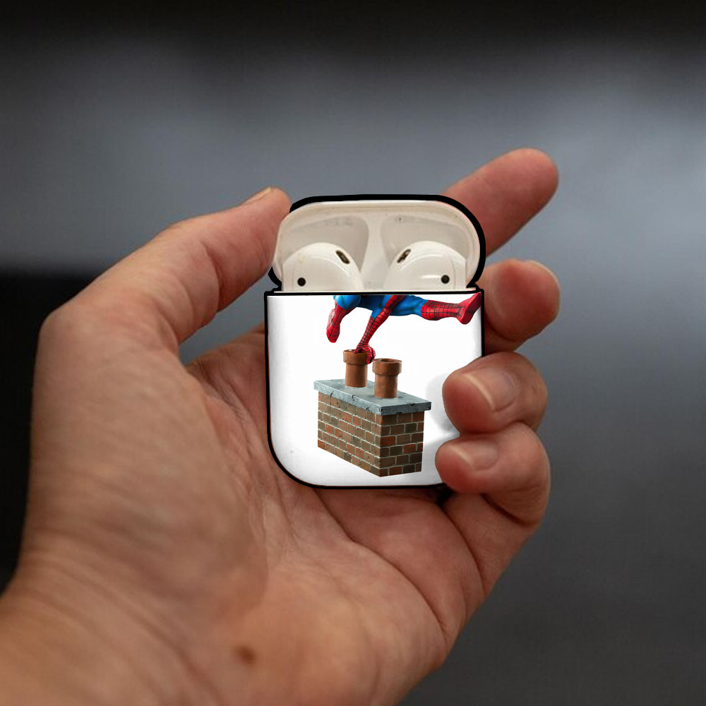 Spider Man スパイダーマン AirPods 第2世代保護ケース ハードシェル ブラック 耐衝撃・防指紋・カラビナ付き