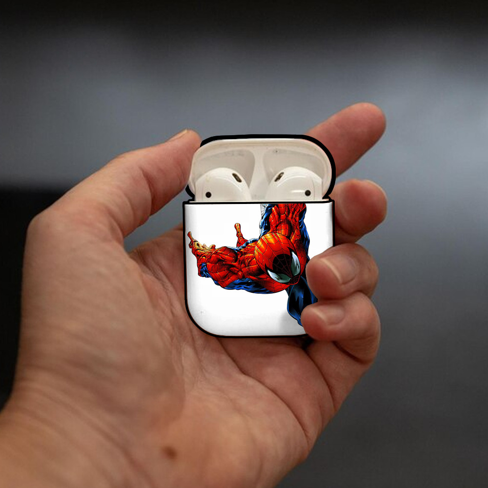 Spider Man スパイダーマン AirPods 第2世代保護ケース ハードシェル ブラック 耐衝撃・防指紋・カラビナ付き
