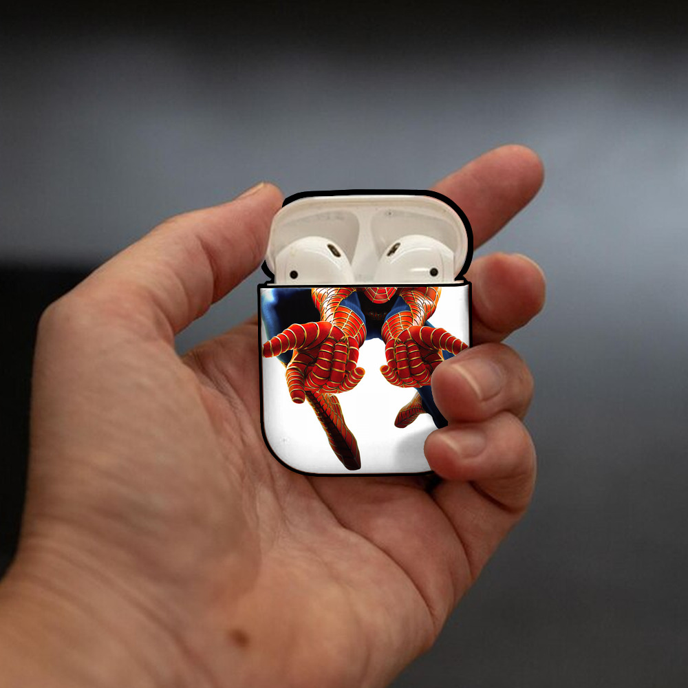 Spider Man スパイダーマン AirPods 第2世代保護ケース ハードシェル ブラック 耐衝撃・防指紋・カラビナ付き
