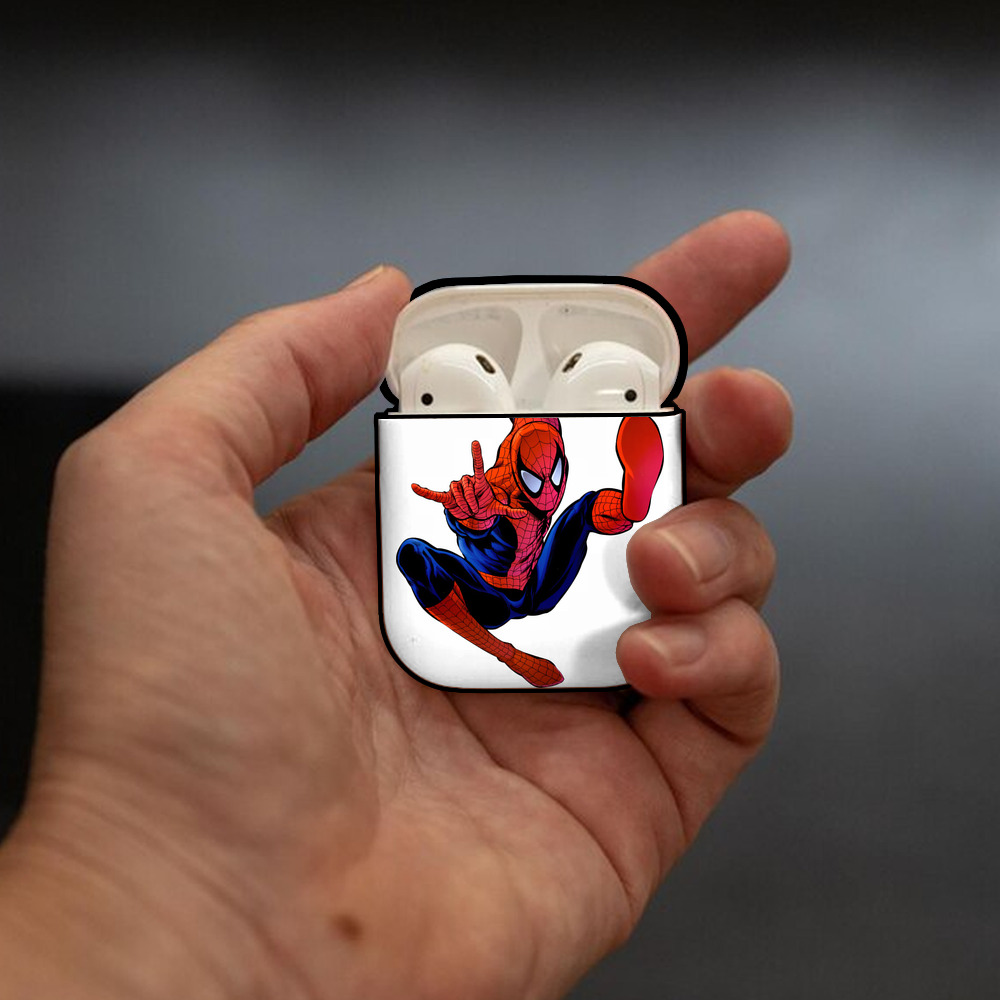 Spider Man スパイダーマン AirPods 第2世代保護ケース ハードシェル ブラック 耐衝撃・防指紋・カラビナ付き