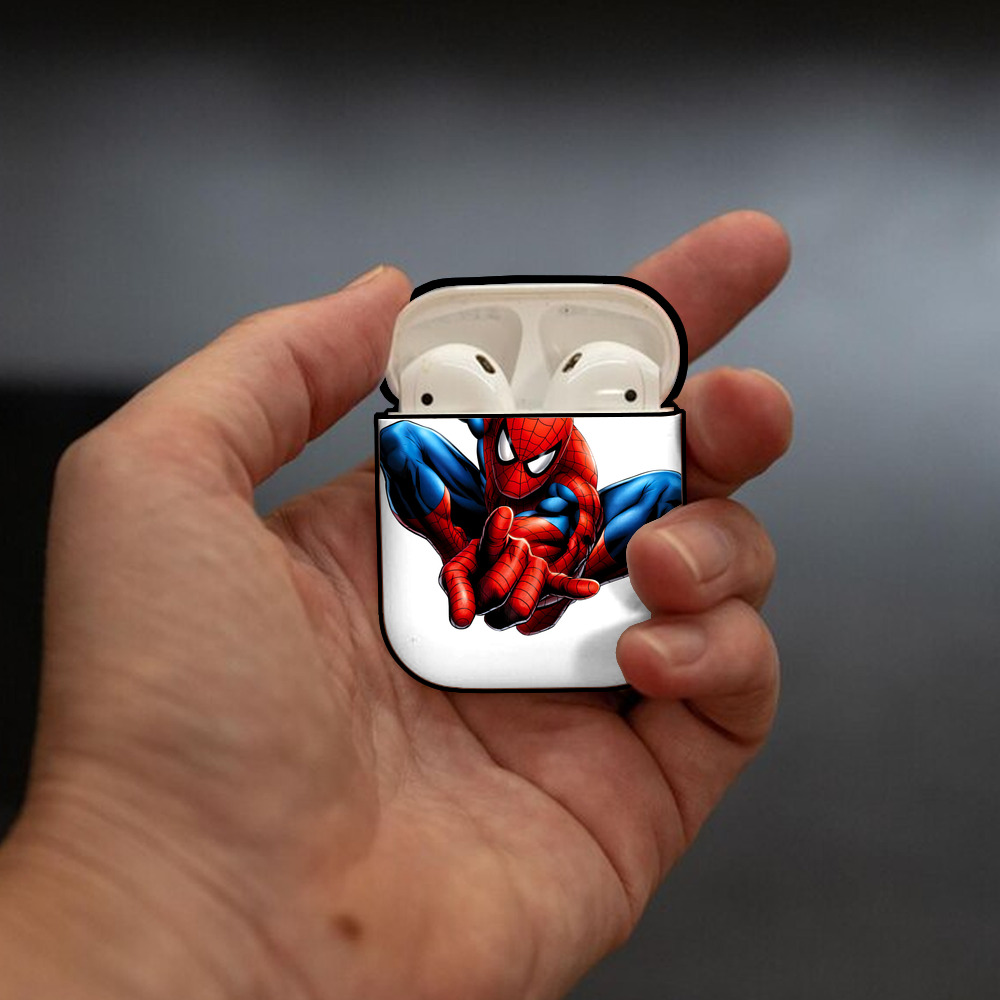 Spider Man スパイダーマン AirPods 第2世代保護ケース ハードシェル ブラック 耐衝撃・防指紋・カラビナ付き