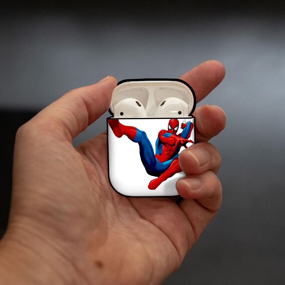 Spider Man スパイダーマン AirPods 第2世代保護ケース ハードシェル ブラック 耐衝撃・防指紋・カラビナ付き
