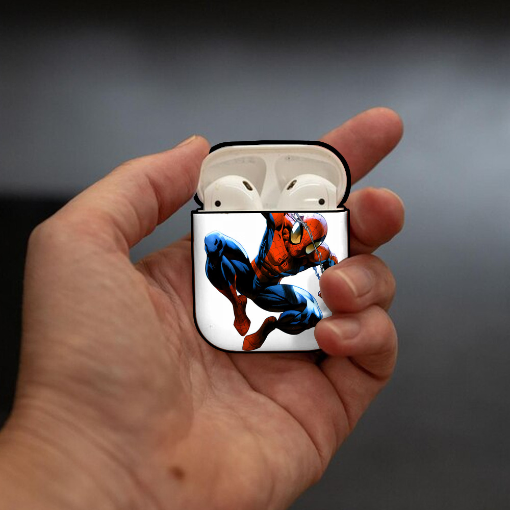 Spider Man スパイダーマン AirPods 第2世代保護ケース ハードシェル ブラック 耐衝撃・防指紋・カラビナ付き