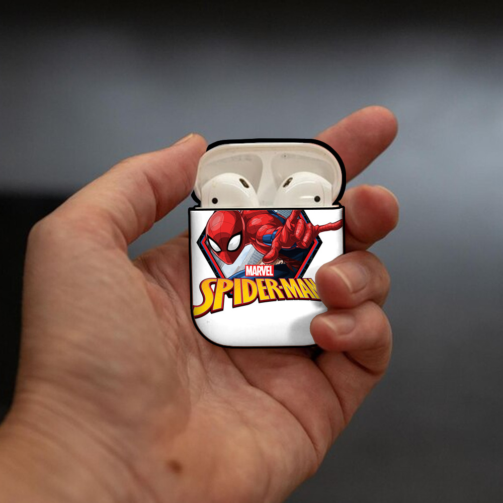 Spider Man スパイダーマン AirPods 第2世代保護ケース ハードシェル ブラック 耐衝撃・防指紋・カラビナ付き