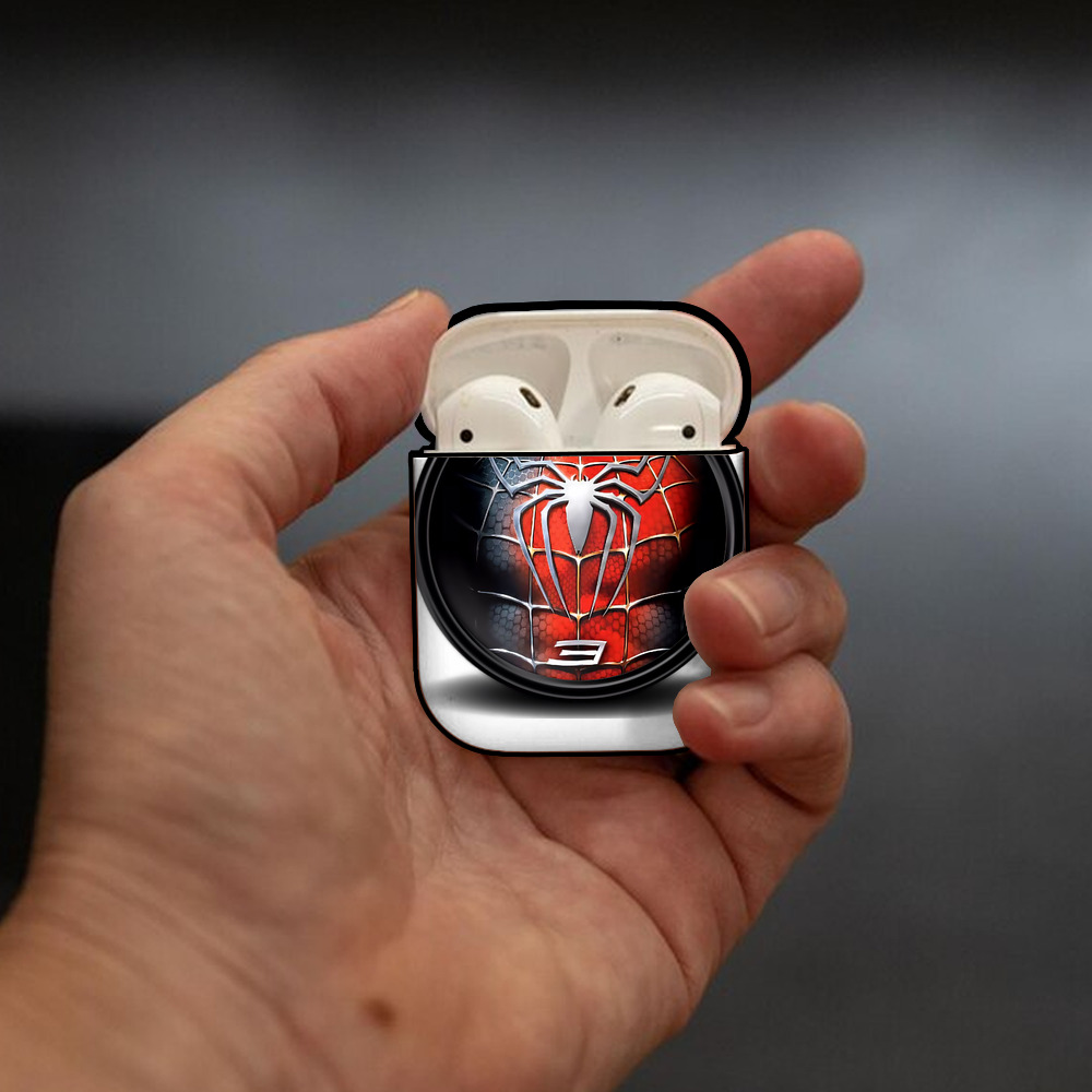 Spider Man スパイダーマン AirPods 第2世代保護ケース ハードシェル ブラック 耐衝撃・防指紋・カラビナ付き