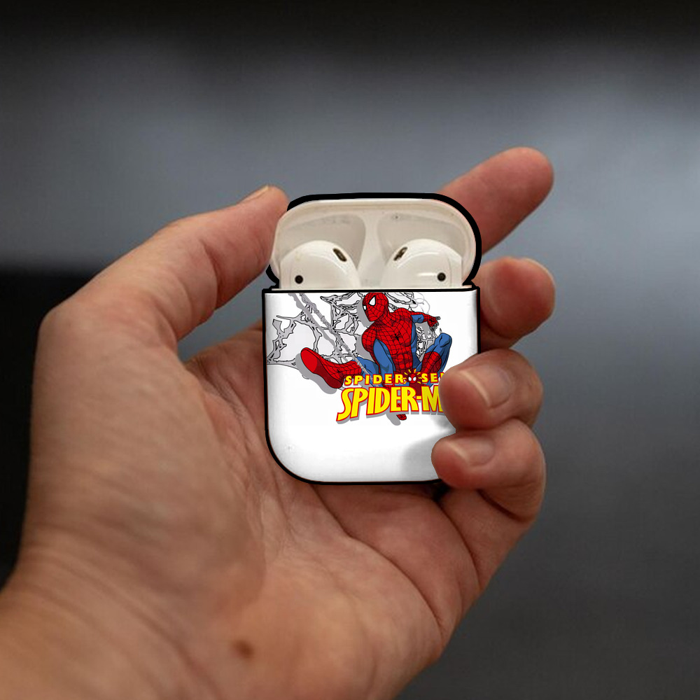 Spider Man スパイダーマン AirPods 第2世代保護ケース ハードシェル ブラック 耐衝撃・防指紋・カラビナ付き