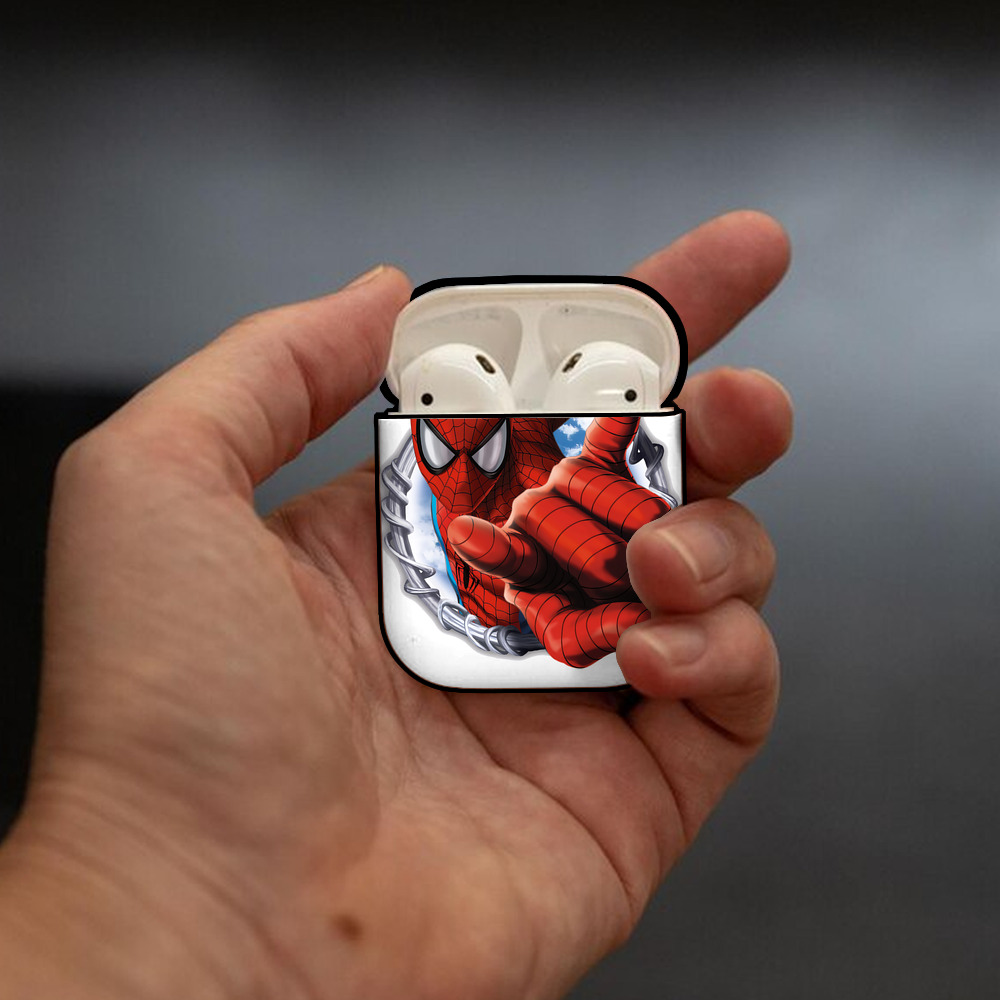 Spider Man スパイダーマン AirPods 第2世代保護ケース ハードシェル ブラック 耐衝撃・防指紋・カラビナ付き