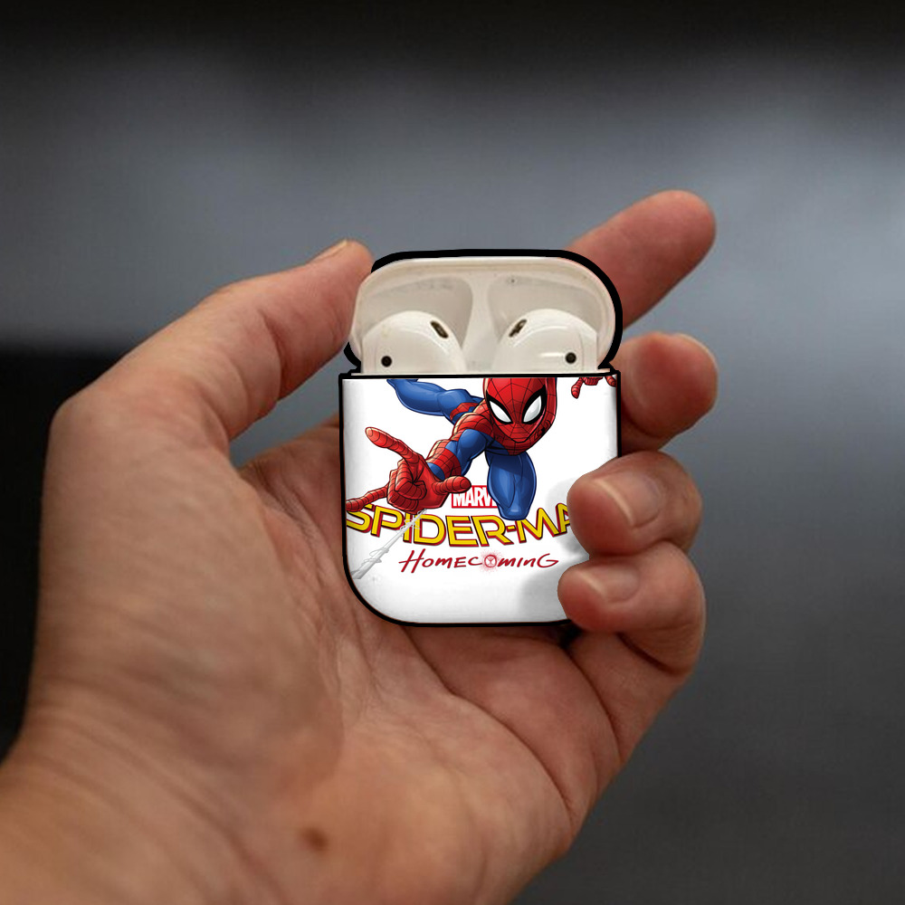 Spider Man スパイダーマン AirPods 第2世代保護ケース ハードシェル ブラック 耐衝撃・防指紋・カラビナ付き