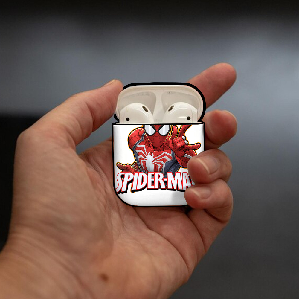 Spider Man スパイダーマン AirPods 第2世代保護ケース ハードシェル ブラック 耐衝撃・防指紋・カラビナ付き