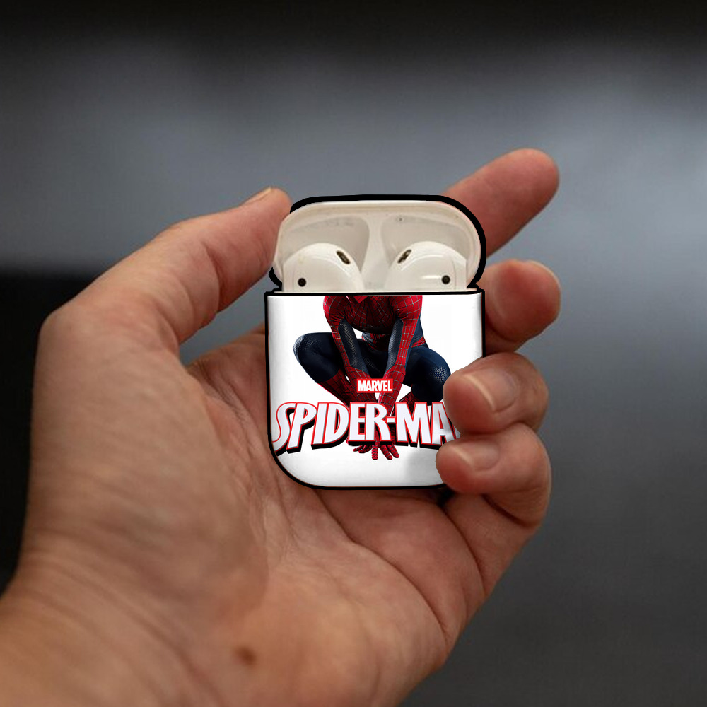 Spider Man スパイダーマン AirPods 第2世代保護ケース ハードシェル ブラック 耐衝撃・防指紋・カラビナ付き