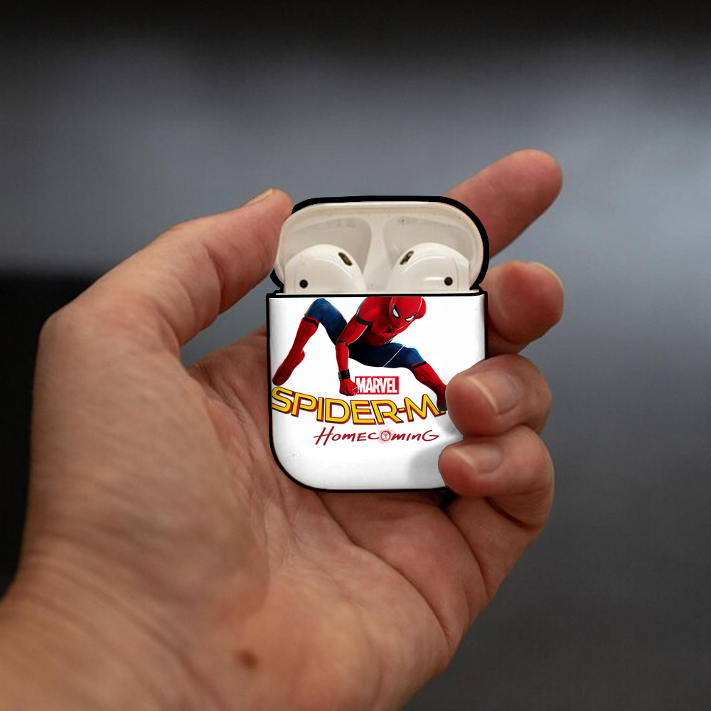 Spider Man スパイダーマン AirPods 第2世代保護ケース ハードシェル ブラック 耐衝撃・防指紋・カラビナ付き