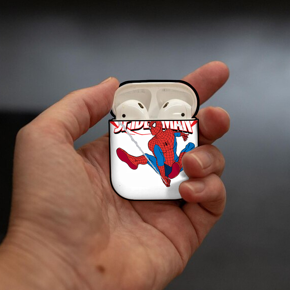 Spider Man スパイダーマン AirPods 第2世代保護ケース ハードシェル ブラック 耐衝撃・防指紋・カラビナ付き