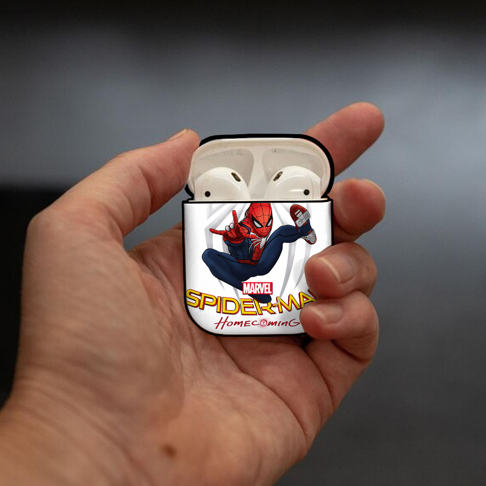 Spider Man スパイダーマン AirPods 第2世代保護ケース ハードシェル ブラック 耐衝撃・防指紋・カラビナ付き